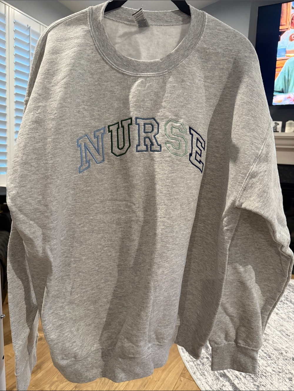 Nurse Embroidered Crewneck Sweatshirt - Gray